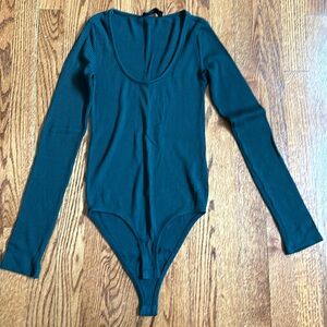 Stradivarius Green Ribbed Bodysuit Medium